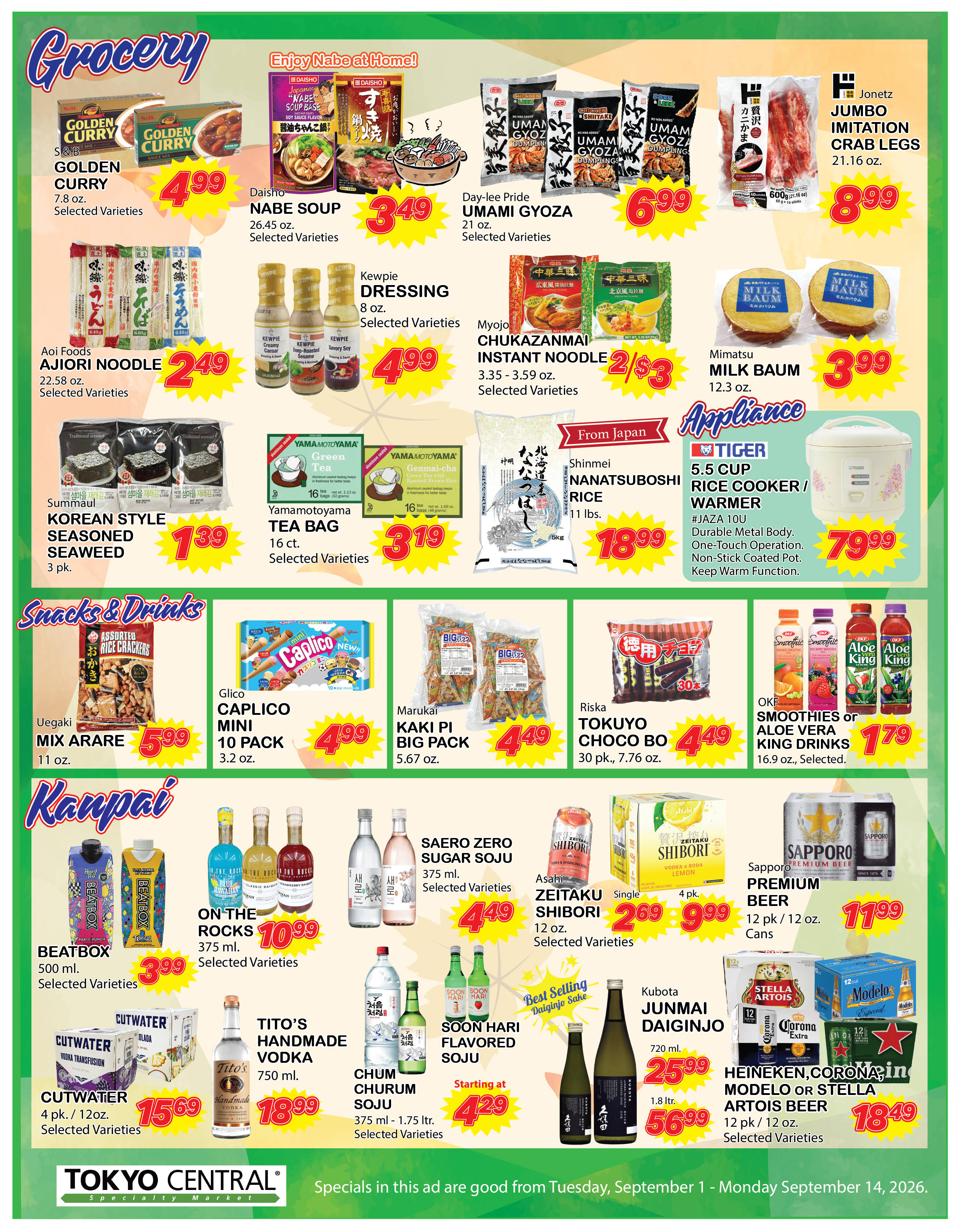 2 Week Special - September 1, 2026 - September 14, 2026